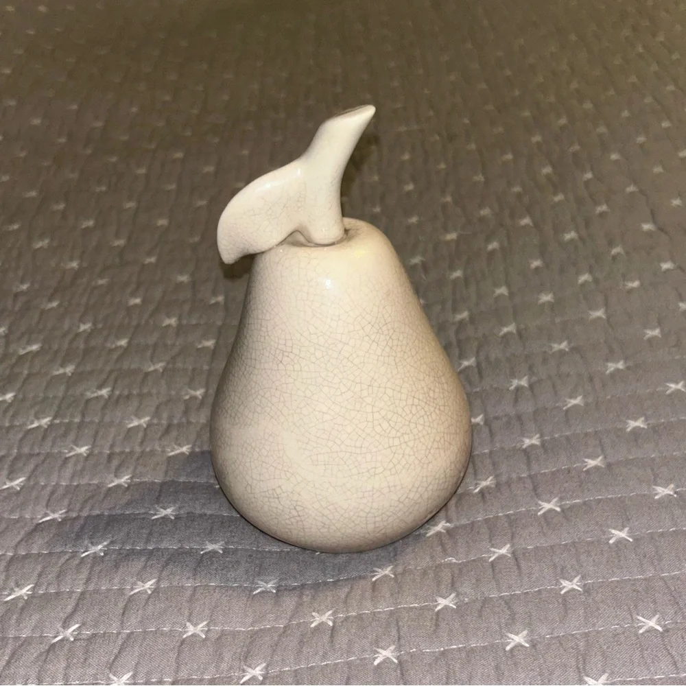 (Bundle 3 for $15) Crackled Ceramic Pear Figurine Cream 6 x 4in